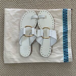 Tory Burch White Sandals with Gold Accents